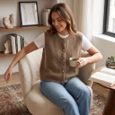 Women's Buttoned Sweater Vest Knitted Cardigan Sleeveless with Round Neck and Full-Length Fastening 6