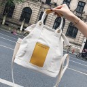 Women's Canvas Bag for Hand or Shoulder Carry with Short Handles and a Removable Wide Strap Colourful Rectangular Patch 26 x 13 x 17 cm 7