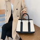 Women's Canvas Handbag Structured Shape Two Short Handles Black Trimming Metal Stud on the Front Dimensions 30 x 22 x 15 cm 9