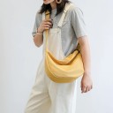Women's Canvas Shoulder Bag Soft Crescent Shape Zip Closure Wide Fabric Strap Compact Dimensions 21 x 21 x 12 cm 7