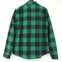 Women's Checked Blouse with Long Sleeves Loose Fit Lacing at the Neckline Two Chest Pockets with Flaps Stand-Up Collar Cotton and Polyester 6
