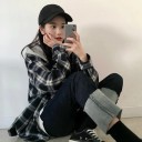 Women's Checked Shirt with Hood Extended Loose Fit Long Sleeves Button Fastening Polyester and Cotton Blend 4