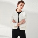 Women's Collarless Down Jacket with Round Neckline Short Straight Cut with Horizontal Quilting Long Sleeves Front Fastening Nylon 1