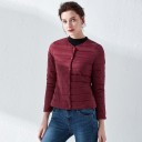 Women's Collarless Down Jacket with Round Neckline Short Straight Cut with Horizontal Quilting Long Sleeves Front Fastening Nylon 8