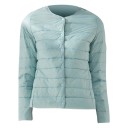 Women's Collarless Down Jacket with Round Neckline Short Straight Cut with Horizontal Quilting Long Sleeves Front Fastening Nylon 10