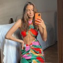 Women's Colourful Crop Top and Skirt B883 4