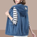 Women’s Corduroy Gilet with Hood for Spring Relaxed Fit Full-Length Zip Fastening Two Large Front Pockets Gathered Hem Polyester and Cotton 4
