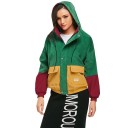 Women's Corduroy Jacket with Hood Loose Fit with Colour Blocks Press Stud Fastening Flap Pockets Gathered Cuffs Cotton and Polyester 8