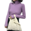 Women's Cotton and Acrylic Roll Neck Sweater Plain Elegant Knitted Sweater with Long Sleeves Universal Size for Autumn and Winter 11