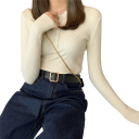 Women's Cotton and Polyester Cardigan with Half Button Fastening Plain Sweater with O-Neck Long Sleeves Universal Size 8