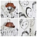 Women's Cotton Shirt with Cartoon Face Print White with Black Drawing Long Sleeves Classic Collar Button Fastening 5
