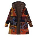 Women's Cotton Winter Jacket with Hood Warm Plush Lining from Polyester Ethnic Patchwork Pattern Zip Fastening Longer Cut 2