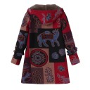 Women's Cotton Winter Jacket with Hood Warm Plush Lining from Polyester Ethnic Patchwork Pattern Zip Fastening Longer Cut 3