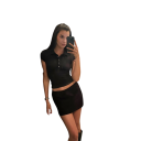 Women's Crop Top Polo Shirt Black Version V-Neck with Collar and Buttons Polyester Short Top Modern Style 4