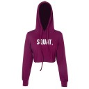 Women's Cropped Hoodie with a White Squat Print Crop Cut Above the Waist Long Sleeves Adjustable Drawstrings Stretchy Cotton 4