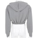 Women's Cropped Hoodie with Text Print Grey Crop Sweatshirt with Long Sleeves Elastic Hem at the Waist Cotton with Spandex 6