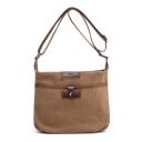 Women's crossbody bag made of canvas and polyester with a loop on a metal snap Long strap with a metal buckle Decorative patch Dimensions 30 2