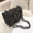 Women's crossbody bag with chain strap Strap with round decorative buckle and studs Contrast stitching PU leather 20 x 14 x 7 cm 2
