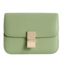 Women's crossbody bag with flap and rectangular metal buckle Rectangular minimalist shape Narrow strap Genuine leather and PU leather 12