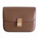 Women's crossbody bag with flap and rectangular metal buckle Rectangular minimalist shape Narrow strap Genuine leather and PU leather 15