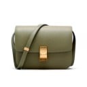 Women's crossbody bag with flap and rectangular metal buckle Rectangular minimalist shape Narrow strap Genuine leather and PU leather 19