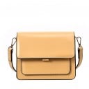 Women's crossbody handbag with a flap Rectangular shape Wide strap with carabiners Quilted edges PU leather and polyester 19.5 x 15.5 x 7