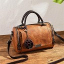 Women's Cylindrical Handbag with Shoulder Strap Artificial Leather with Vintage Effect 25 x 13 x 16 cm Rose-shaped Pendant 4