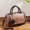 Women's Cylindrical Handbag with Shoulder Strap Artificial Leather with Vintage Effect 25 x 13 x 16 cm Rose-shaped Pendant 3
