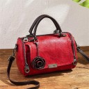 Women's Cylindrical Handbag with Shoulder Strap Artificial Leather with Vintage Effect 25 x 13 x 16 cm Rose-shaped Pendant 5