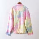 Women's Denim Jacket with Rainbow Tie-Dye Pattern in Pastel Colours Classic Collar and Silver Buttons Two Breast Pockets with Flap 2