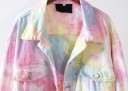 Women's Denim Jacket with Rainbow Tie-Dye Pattern in Pastel Colours Classic Collar and Silver Buttons Two Breast Pockets with Flap 3