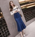 Women's Denim Midi Skirt with High Waist 5
