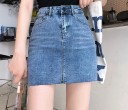 Women's Denim Mini Skirt with Raw Hem Fitted Cut Short Slit Front Pockets Belt Loops Button Fastening 3