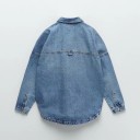 Women's Denim Shirt Jacket in a Loose Oversized Cut Large Chest Pockets Button Fastening Rounded Hem Blue Cotton 4