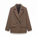 Women's Double-Breasted Blazer Loose Oversized Fit Pointed Lapels and Flap Pockets Lining Polyester Elegant Blazer for Work 1