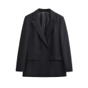 Women's Elegant Blazer with Collar and Pockets Plain Coloured Button-Up Blazer in Polyester Stylish Jacket in Various Colours 2