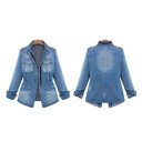 Women's Extended Denim Jacket with Stand-Up Collar and Zip Elasticated Waist Four Flap Pockets Shoulder Loops with Buttons Polyester 3