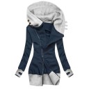 Women's Extended Hoodie with Hood and Diagonal Zip Fitted Cut Contrast Trim and Cuffs with Thumb Holes Decorative Buttons 3