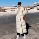 Women's Extra Long Quilted Winter Jacket with Hood and High Collar Length Above Ankles Straight Cut Side Pockets Polyester and Cotton 4
