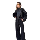 Women's Faux Leather Jacket with Stand-Up Collar and Asymmetrical Fastening with Elastic Hem and Loose-Fitting Pockets for Autumn 10