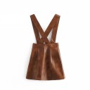 Women's Faux Leather Mini Skirt with Crossed Straps at the Back A-line Cut Crocodile Texture Metal Buttons at the Front Flap Pockets 4