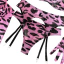 Women's Five-Piece Lingerie Set with Leopard Print Bra with Underwire Suspender Thong Stockings and Long Gloves 6