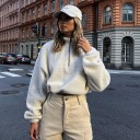 Women's fluffy fleece sweatshirt with a stand-up collar and short zip Loose fit with wide sleeves Shorter length to the waist Creamy white 1