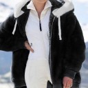 Women's Fluffy Jacket with a Hood Lined with White Plush Zip Fastening Drawstrings in the Hood Ribbed Cuffs and Hem Polyester and Cotton 2