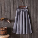 Women's Gathered Midi Skirt with Belt Wide Flowing Cut Knitted Belt with Buckle Plain Skirt Below the Knee Polyester 4