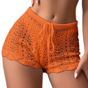 Women's High Waist Drawstring Crochet Distressed Plain Polyester Summer Beach Loose Shorts 4