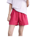 Women's High Waist Shorts Elastic Waistband Loose Fit Cotton Polyester Plain Checkered Summer Comfortable Shorts 7