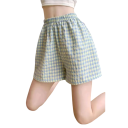 Women's High Waist Shorts Elastic Waistband Loose Fit Cotton Polyester Plain Checkered Summer Comfortable Shorts 4