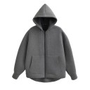 Women's Hooded Sweatshirt Jacket Loose Fit Zip Fastening Hand Pockets Warm Soft Material Stylish Sweatshirt for Autumn and Winter 1