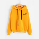 Women's Hoodie with Hood and Small Planet Print on the Chest Drawstrings Dropped Shoulders Long Sleeves Ribbed Cuffs and Hem Polyester 5